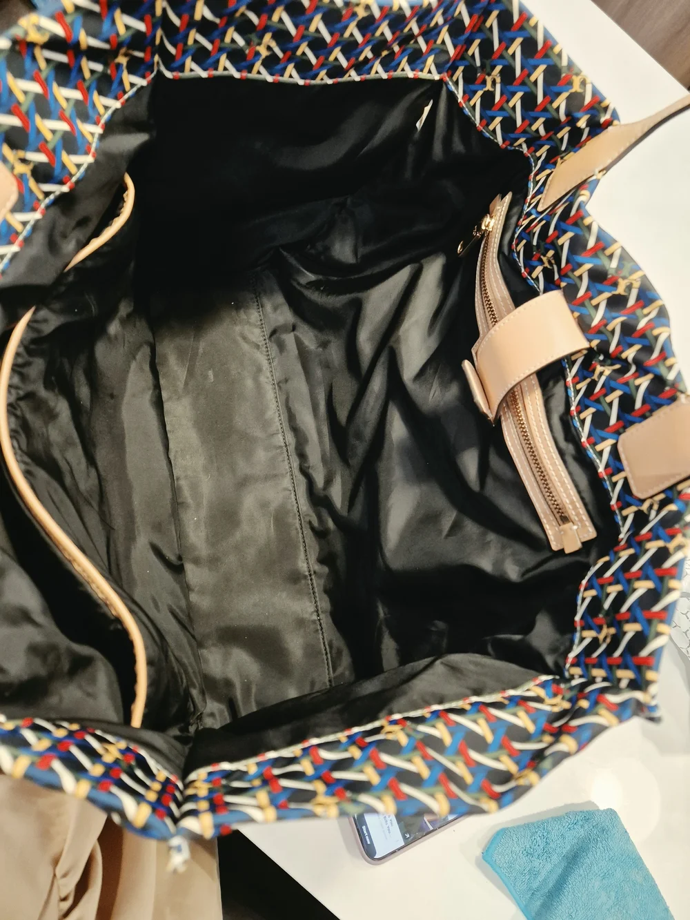 Tory Burch Beige-Trim Multicolor Woven Tote